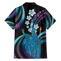 Hawaii King Kamehameha Family Matching Off Shoulder Short Dress and Hawaiian Shirt Fantastic Plumeria Amethyst Gradient
