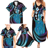 Hawaii King Kamehameha Family Matching Summer Maxi Dress and Hawaiian Shirt Fantastic Plumeria Amethyst Gradient