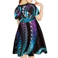 Hawaii King Kamehameha Kid Short Sleeve Dress Fantastic Plumeria Amethyst Gradient