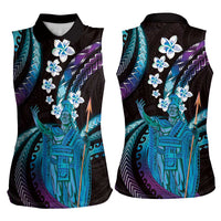 Hawaii King Kamehameha Women Sleeveless Polo Shirt Fantastic Plumeria Amethyst Gradient