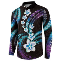 Hawaii Plumeria Button Sweatshirt Amethyst Gradient Polynesian Pattern