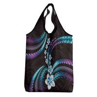 Hawaii Plumeria Grocery Bag Amethyst Gradient Polynesian Pattern