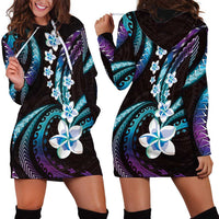 Hawaii Plumeria Hoodie Dress Amethyst Gradient Polynesian Pattern