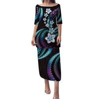 Hawaii Plumeria Puletasi Amethyst Gradient Polynesian Pattern LT01 Long Dress Purple - Polynesian Pride