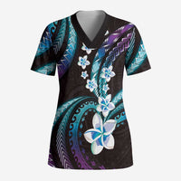 Hawaii Plumeria Scrub Top Amethyst Gradient Polynesian Pattern - Polynesian Pride
