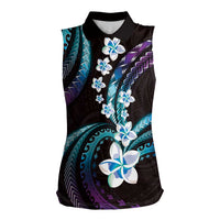Hawaii Plumeria Women Sleeveless Polo Shirt Amethyst Gradient Polynesian Pattern