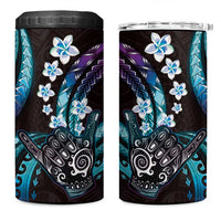Hawaii Shaka Sign 4 in 1 Can Cooler Tumbler Fantastic Frangipani Amethyst Gradient