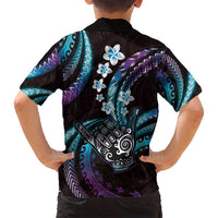 Hawaii Shaka Sign Family Matching Off Shoulder Short Dress and Hawaiian Shirt Fantastic Frangipani Amethyst Gradient