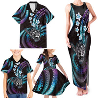 Hawaii Shaka Sign Family Matching Tank Maxi Dress and Hawaiian Shirt Fantastic Frangipani Amethyst Gradient