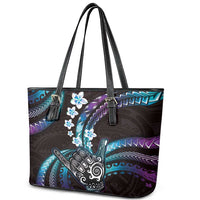 Hawaii Shaka Sign Leather Tote Bag Fantastic Frangipani Amethyst Gradient