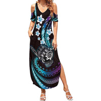 Hawaii Shaka Sign Summer Maxi Dress Fantastic Frangipani Amethyst Gradient