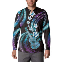 Hawaiian Ukulele Button Sweatshirt Amethyst Gradient Fantastic Plumeria