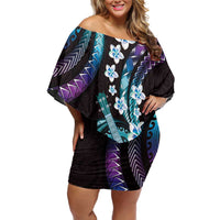 Hawaiian Ukulele Family Matching Off Shoulder Short Dress and Hawaiian Shirt Amethyst Gradient Fantastic Plumeria