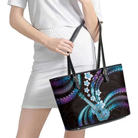 Hawaiian Ukulele Leather Tote Bag Amethyst Gradient Fantastic Plumeria