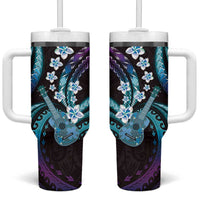 Hawaiian Ukulele Tumbler With Handle Amethyst Gradient Fantastic Plumeria