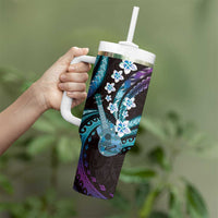 Hawaiian Ukulele Tumbler With Handle Amethyst Gradient Fantastic Plumeria
