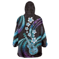 Hawaiian Ukulele Wearable Blanket Hoodie Amethyst Gradient Fantastic Plumeria