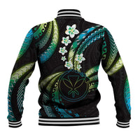 Hawaii Map Kanaka Maoli Baseball Jacket Fantastic Frangipani Chartreuse Cyan