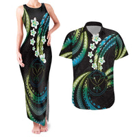 Hawaii Map Kanaka Maoli Couples Matching Tank Maxi Dress and Hawaiian Shirt Fantastic Frangipani Chartreuse Cyan