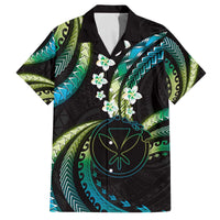 Hawaii Map Kanaka Maoli Family Matching Off The Shoulder Long Sleeve Dress and Hawaiian Shirt Fantastic Frangipani Chartreuse Cyan