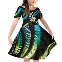 Hawaii Map Kanaka Maoli Family Matching Off Shoulder Short Dress and Hawaiian Shirt Fantastic Frangipani Chartreuse Cyan