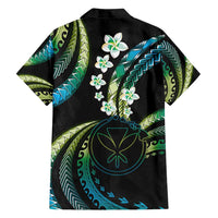 Hawaii Map Kanaka Maoli Family Matching Off Shoulder Short Dress and Hawaiian Shirt Fantastic Frangipani Chartreuse Cyan