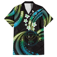 Hawaii Map Kanaka Maoli Family Matching Puletasi and Hawaiian Shirt Fantastic Frangipani Chartreuse Cyan