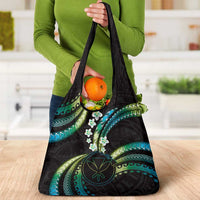 Hawaii Map Kanaka Maoli Grocery Bag Fantastic Frangipani Chartreuse Cyan