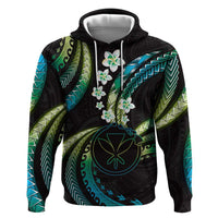 Hawaii Map Kanaka Maoli Hoodie Fantastic Frangipani Chartreuse Cyan