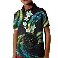 Hawaii Map Kanaka Maoli Kid Polo Shirt Fantastic Frangipani Chartreuse Cyan