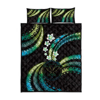 Hawaii Map Kanaka Maoli Quilt Bed Set Fantastic Frangipani Chartreuse Cyan