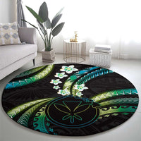 Hawaii Map Kanaka Maoli Round Carpet Fantastic Frangipani Chartreuse Cyan