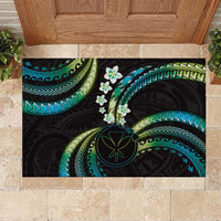 Hawaii Map Kanaka Maoli Rubber Doormat Fantastic Frangipani Chartreuse Cyan