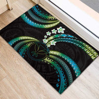 Hawaii Map Kanaka Maoli Rubber Doormat Fantastic Frangipani Chartreuse Cyan