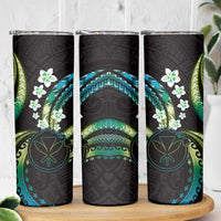 Hawaii Map Kanaka Maoli Skinny Tumbler Fantastic Frangipani Chartreuse Cyan