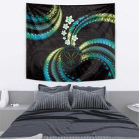 Hawaii Map Kanaka Maoli Tapestry Fantastic Frangipani Chartreuse Cyan