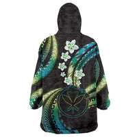 Hawaii Map Kanaka Maoli Wearable Blanket Hoodie Fantastic Frangipani Chartreuse Cyan