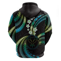 Hawaii Map Kanaka Maoli Zip Hoodie Fantastic Frangipani Chartreuse Cyan