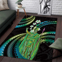 Hawaii King Kamehameha Area Rug Fantastic Plumeria Chartreuse Cyan