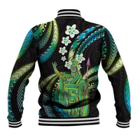 Hawaii King Kamehameha Baseball Jacket Fantastic Plumeria Chartreuse Cyan