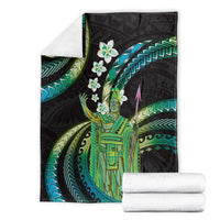 Hawaii King Kamehameha Blanket Fantastic Plumeria Chartreuse Cyan