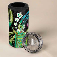 Hawaii King Kamehameha 4 in 1 Can Cooler Tumbler Fantastic Plumeria Chartreuse Cyan