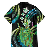 Hawaii King Kamehameha Family Matching Short Sleeve Bodycon Dress and Hawaiian Shirt Fantastic Plumeria Chartreuse Cyan