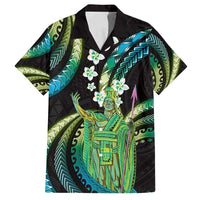Hawaii King Kamehameha Family Matching Summer Maxi Dress and Hawaiian Shirt Fantastic Plumeria Chartreuse Cyan