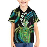 Hawaii King Kamehameha Family Matching Summer Maxi Dress and Hawaiian Shirt Fantastic Plumeria Chartreuse Cyan