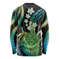 Hawaii King Kamehameha Long Sleeve Shirt Fantastic Plumeria Chartreuse Cyan