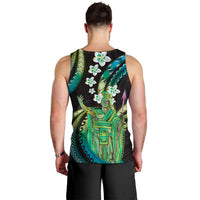 Hawaii King Kamehameha Men Tank Top Fantastic Plumeria Chartreuse Cyan