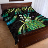 Hawaii King Kamehameha Quilt Bed Set Fantastic Plumeria Chartreuse Cyan