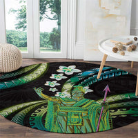 Hawaii King Kamehameha Round Carpet Fantastic Plumeria Chartreuse Cyan