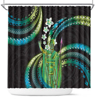 Hawaii King Kamehameha Shower Curtain Fantastic Plumeria Chartreuse Cyan